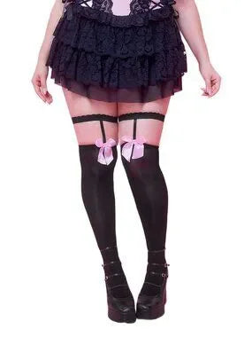 🎀 Black Pink Bow Over-The-Knee Stockings One Size
