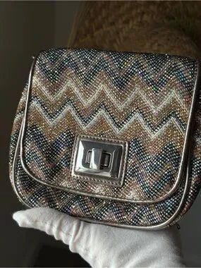 Sparkly Chevron Mini Crossbody Bag Chain Strap