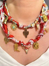 2pc Western Bandana Scarf Charm Necklace Cowgirl Boot Cactus