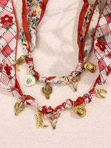 2pc Western Bandana Scarf Charm Necklace Cowgirl Boot Cactus