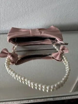 🎀 Pink Bow Pearl Handle Faux Leather Handbag Clutch Purse