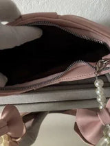 🎀 Pink Bow Pearl Handle Faux Leather Handbag Clutch Purse