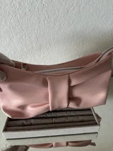 🎀 Pink Bow Pearl Handle Faux Leather Handbag Clutch Purse