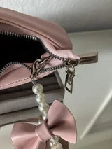 🎀 Pink Bow Pearl Handle Faux Leather Handbag Clutch Purse