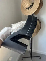 🖤 Black Clear PVC Chunky Platform Mule Heels US 8–8.5