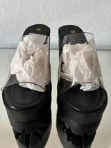 🖤 Black Clear PVC Chunky Platform Mule Heels US 8–8.5
