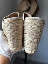🤎 Beige Suede Raffia Platform Mule Heels US 8–8.5