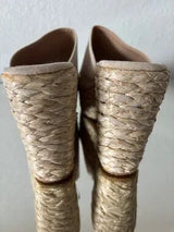 🤎 Beige Suede Raffia Platform Mule Heels US 8–8.5