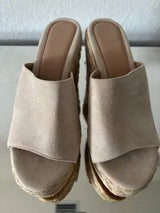 🤎 Beige Suede Raffia Platform Mule Heels US 8–8.5