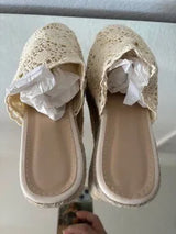 🤍 Cream Crochet Espadrille Wedge Mule Sandals US 8–8.5