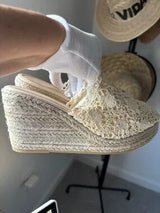 🤍 Cream Crochet Espadrille Wedge Mule Sandals US 8–8.5