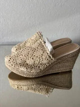 🤍 Cream Crochet Espadrille Wedge Mule Sandals US 8–8.5