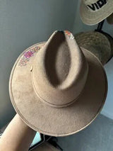 🌺 Mexican Hand-Painted Floral Western Hat Tan Size L