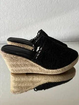 🖤 Black Crochet Espadrille Wedge Mule Sandals US 8.5