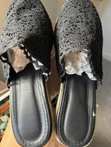 🖤 Black Crochet Espadrille Wedge Mule Sandals US 8.5