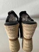 🖤 Black Crochet Espadrille Wedge Mule Sandals US 8.5