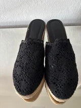 🖤 Black Crochet Espadrille Wedge Mule Sandals US 8.5