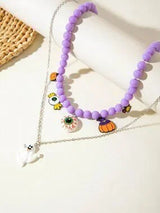 🎃 Halloween Purple Beaded Eyeball Ghost Layered Necklace Set