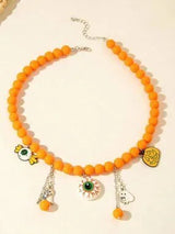 🎃 Halloween Orange Beaded Eyeball Ghost Pumpkin Charm Necklace