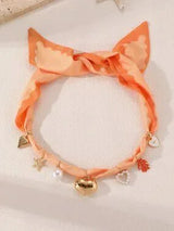 🧡 Peach Orange Scarf Necklace with Heart Starfish Pearl & Coral Charms