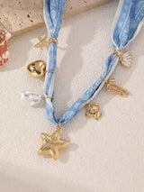 Baby Blue Ocean Charm Scarf Necklace Starfish Shell Heart Pearl 🐚