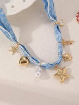 Baby Blue Ocean Charm Scarf Necklace Starfish Shell Heart Pearl 🐚