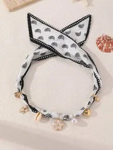 Black & White Paisley Scarf Necklace with Heart Flower Charms 🖤