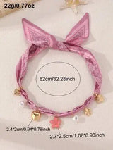 Pink Paisley Scarf Necklace with Heart Flower & Pearl Charms 🌸