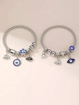 🧿 2-Piece Silver Evil Eye Elephant Charm Bracelet Set
