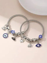 🧿 2-Piece Silver Evil Eye Elephant Charm Bracelet Set