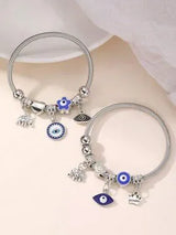 🧿 2-Piece Silver Evil Eye Elephant Charm Bracelet Set