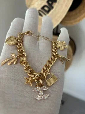 ✨ Glam Gold-Tone Charm Bracelet with Crystal Accents ✨