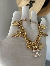 ✨ Glam Gold-Tone Charm Bracelet with Crystal Accents ✨