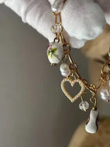 NWT Gold-Tone Whimsical Charm Bracelet w/ Ceramic Rainbow & Floral Beads 🌈🌸