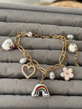 NWT Gold-Tone Whimsical Charm Bracelet w/ Ceramic Rainbow & Floral Beads 🌈🌸