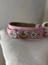 NWT Set of 2 Fun Pink & White Rainbow Rhinestone Leather Bracelets 🌈✨