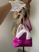 NWT Hot Pink Metallic Crocodile-Texture Bag with Rhinestone Fringe 💖✨