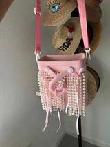 NWT Pastel Pink Pearl & Ribbon Embellished Bucket Bag 🎀💖