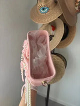 NWT Pastel Pink Pearl & Ribbon Embellished Bucket Bag 🎀💖