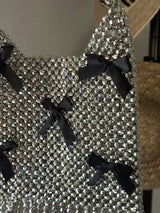 NWT Shimmering Silver Beaded Bag with Black Bows & Fringe 🥈🖤