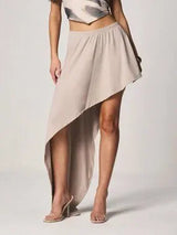 ✨ Khaki Asymmetrical High Low Maxi Skirt Size S Elastic Waist