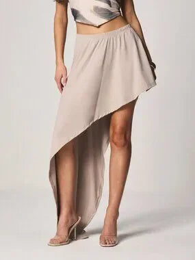 ✨ Khaki Asymmetrical High Low Maxi Skirt Size S Elastic Waist