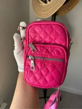 NWT Fuchsia Quilted Mini Crossbody Bag Chain Strap Multi Pocket Pink