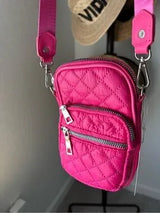 NWT Fuchsia Quilted Mini Crossbody Bag Chain Strap Multi Pocket Pink
