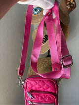 NWT Fuchsia Quilted Mini Crossbody Bag Chain Strap Multi Pocket Pink