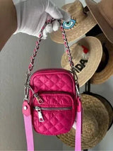 NWT Fuchsia Quilted Mini Crossbody Bag Chain Strap Multi Pocket Pink