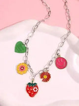 🌞🍓 2PC Colorful Charm Necklace Set Smiley Sun Strawberry Flower Y2K Boho 💖