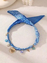 ✨ 3PC Boho Bandana Charm Necklace Set Heart Cross Evil Eye Butterfly Floral 🌼💙