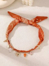 ✨ 3PC Boho Bandana Charm Necklace Set Heart Cross Evil Eye Butterfly Floral 🌼💙