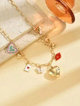 Gold Charm Necklace Heart Locket Rainbow Butterfly Lips Horse Layered Choker